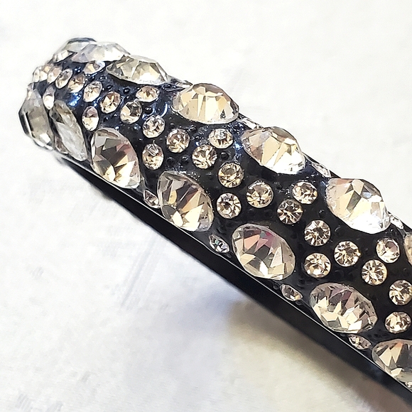 Vintage Heavy Black Metal Enamel Rhinestone Encrusted Bangle (See Description) - Picture 3 of 7